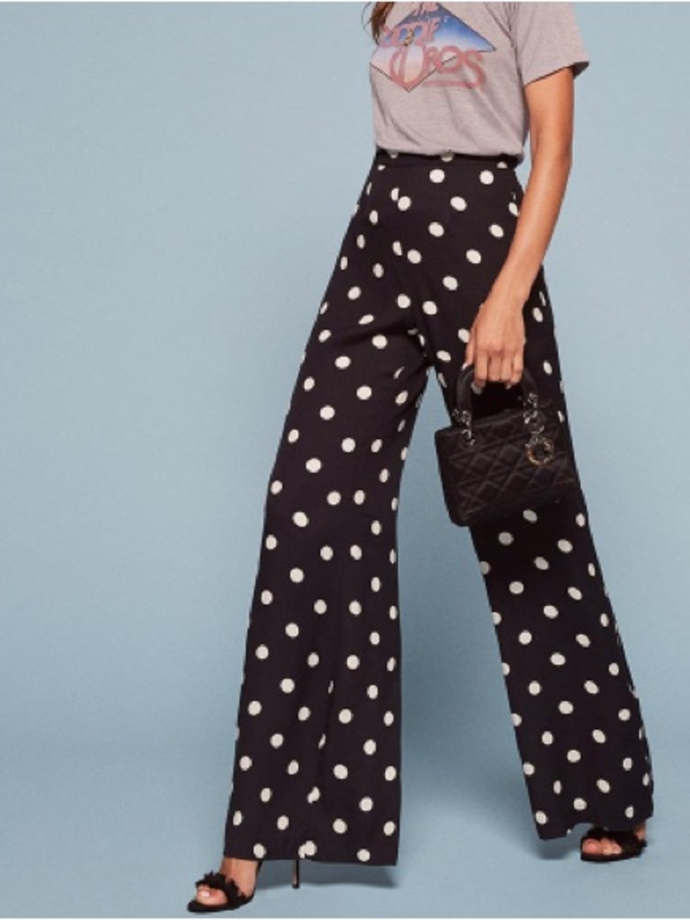 Reformation Black White Polka Dot Wide Leg Pants Size 2